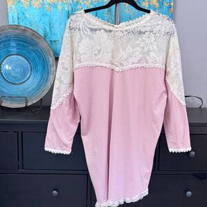 VS  Pink Lace Y2K Nightgown P/S | 100% Cotton Floral Crochet Cottagecore